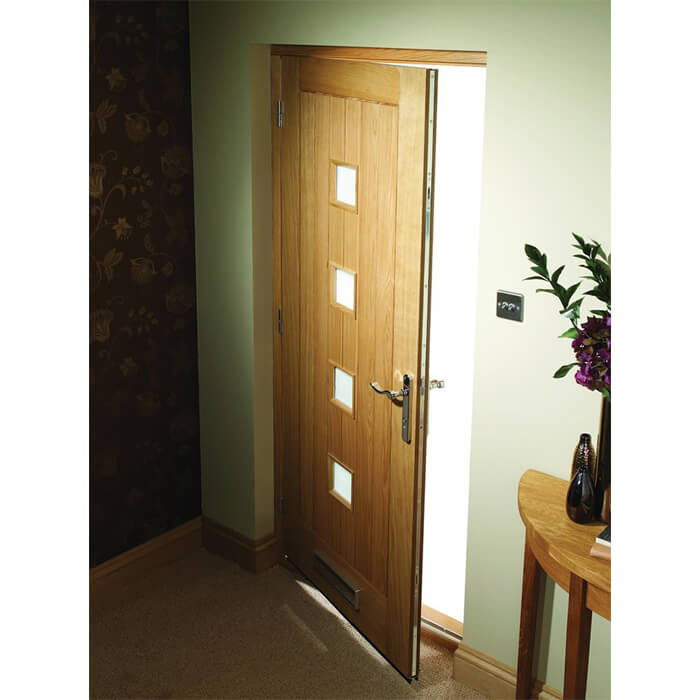 XL Joinery Siena Pre-Finished Oak 6-Panels 4-Lites External Obscure Glazed Door