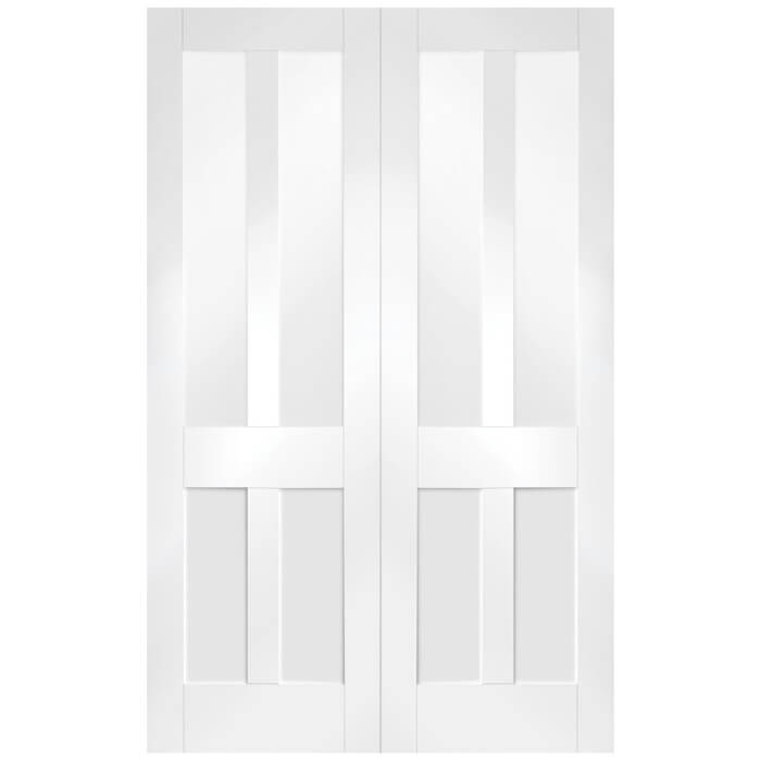 XL Joinery Malton Shaker White Primed 4-Panels 4-Lites Internal Glazed Door Pair