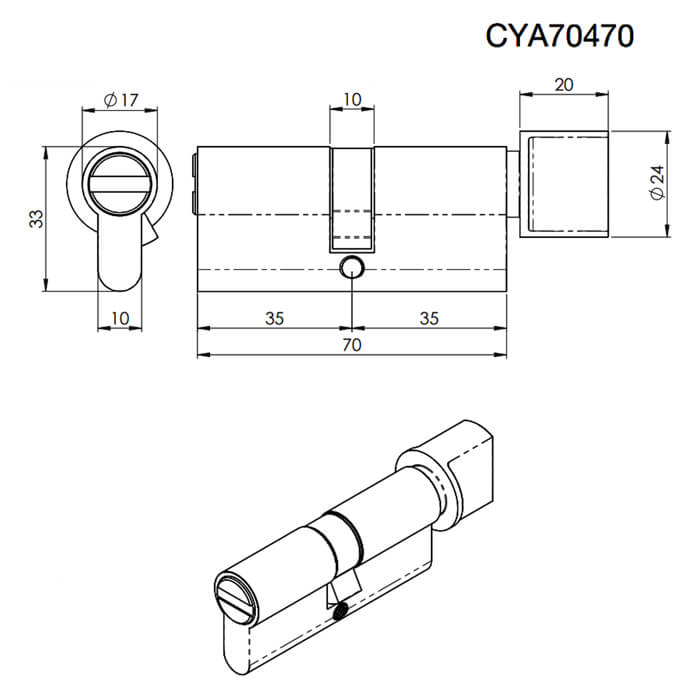 Carlisle Brass Eurospec MP5 70mm Euro Bathroom Cylinder And Turn