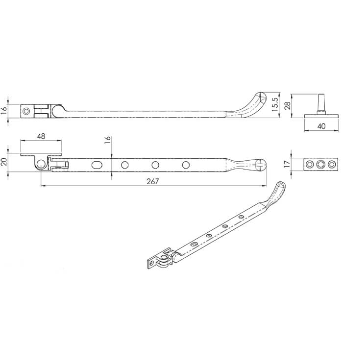 Carlisle Brass 267mm Bulb End Casement Stay