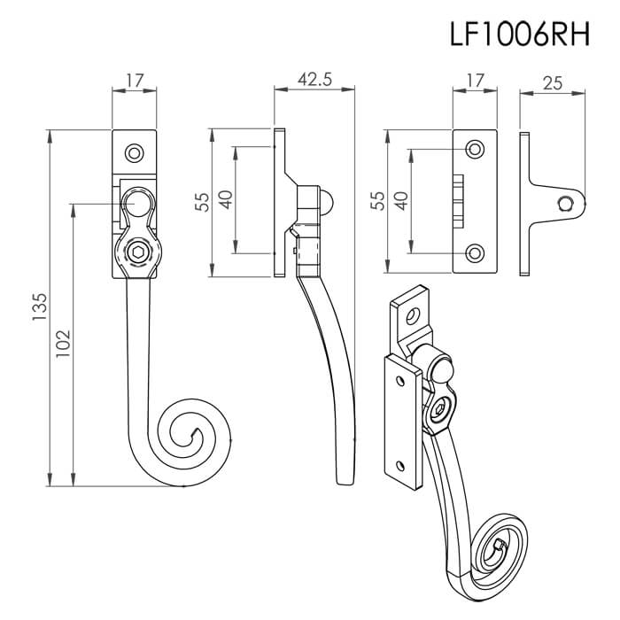 Carlisle Brass Ludlow Black Antique Curly Tail Locking Casement Window Fastener