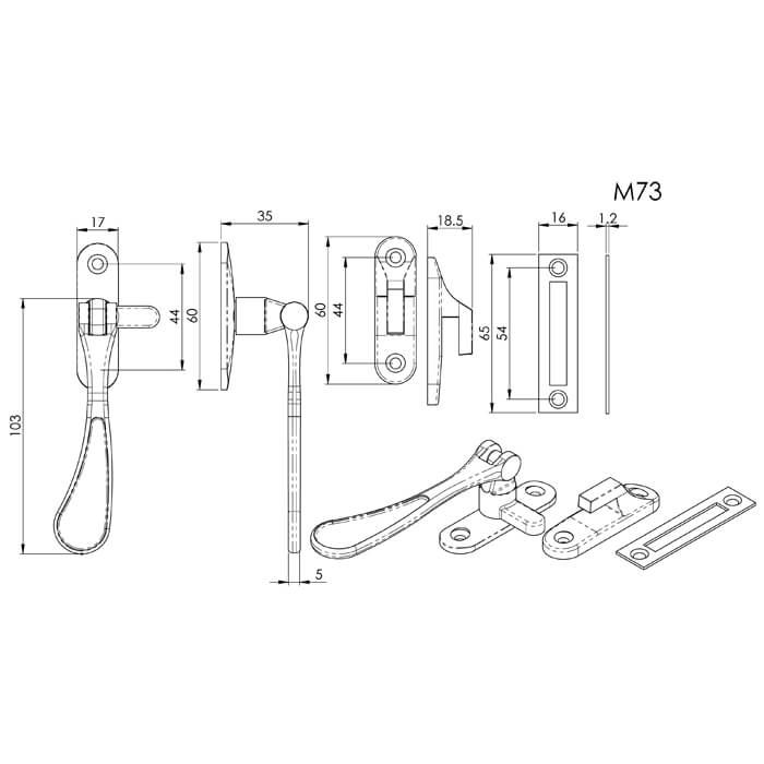 Carlisle Brass Victorian Reversible Casement Window Fastener