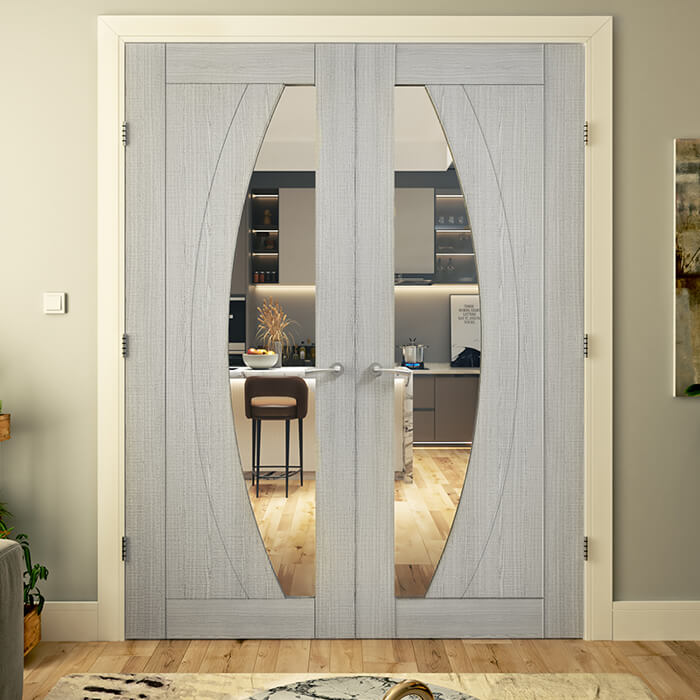 Deanta Ravello Pre-Finished Light Grey Ash 2-Panels 1-Lite Internal Glazed Door