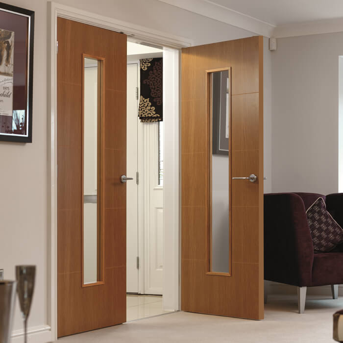 JB Kind Louvre Pre-Finished Oak 5-Panels 1-Lite Internal Glazed Door