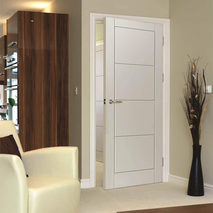 JB Kind Quattro White Primed Moulded 4-Panels Internal Door