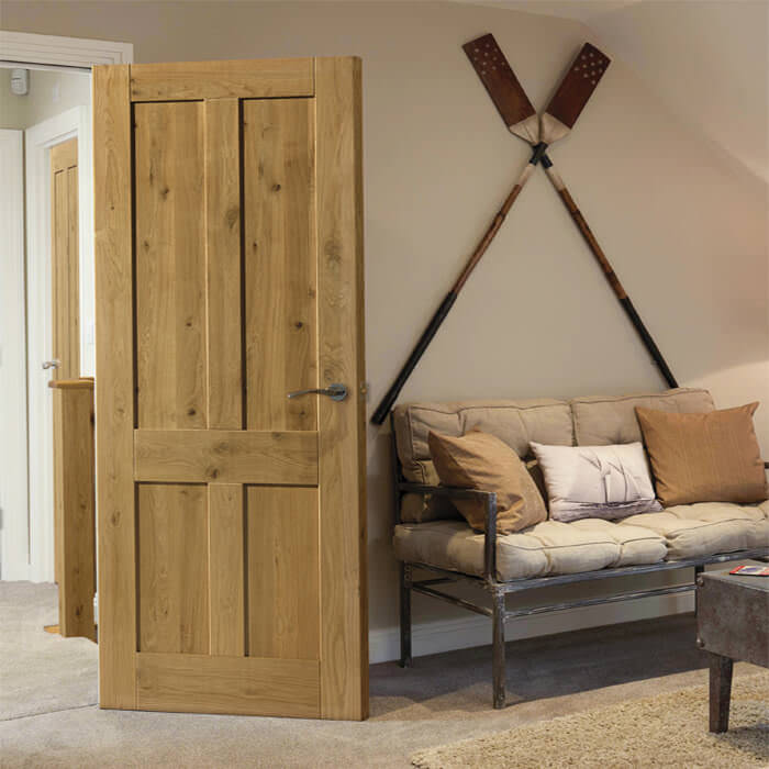 JB Kind Rustic Pre-Finished Oak 4-Panels Internal Door