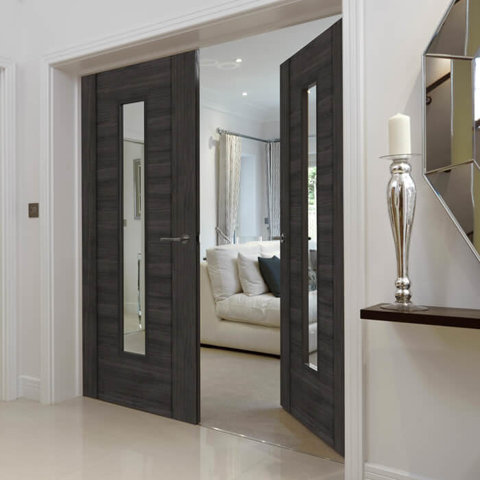 JB Kind Alabama Cinza Fully Finished Dark Grey 1-Panel 1-Lite Laminated Internal Glazed Door