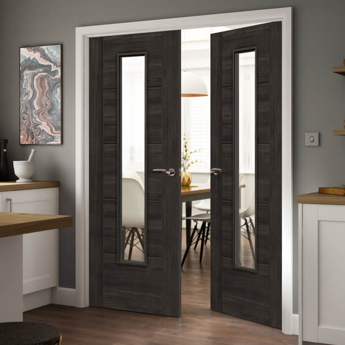 JB Kind Tigris Cinza Pre-Finished Dark Grey 5-Panels 1-Lite Laminate Internal Glazed Door