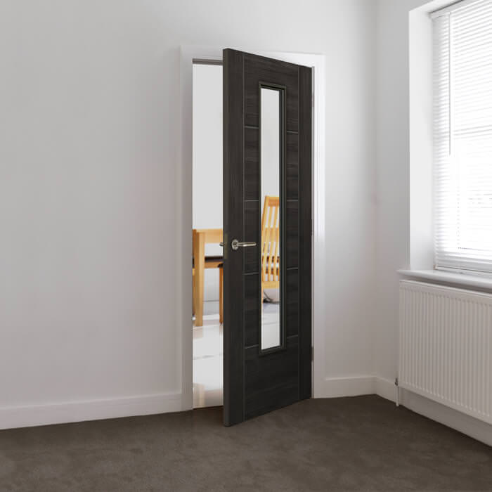 JB Kind Tigris Cinza Pre-Finished Dark Grey 5-Panels 1-Lite Laminate Internal Glazed Door