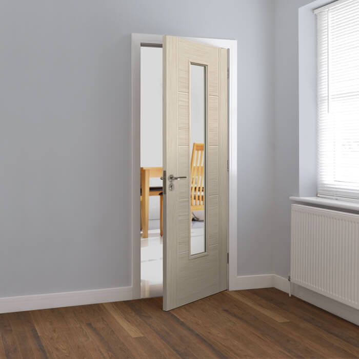 JB Kind Tigris Pre-Finished Ivory 5-Panels 1-Lite Laminate Internal Glazed Door