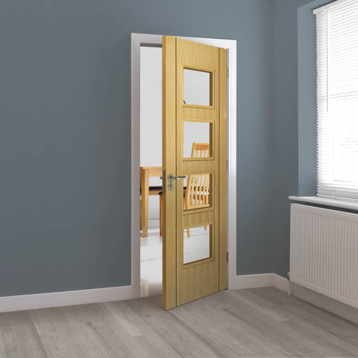 JB Kind Blenheim Pre-Finished Oak 1-Panel 4-Lites Internal Glazed Fire Door