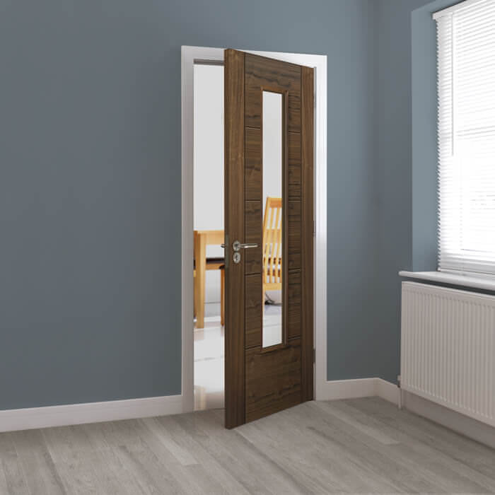 JB Kind Emral Pre-Finished Walnut 5-Panels 1-Lite Internal Glazed Door