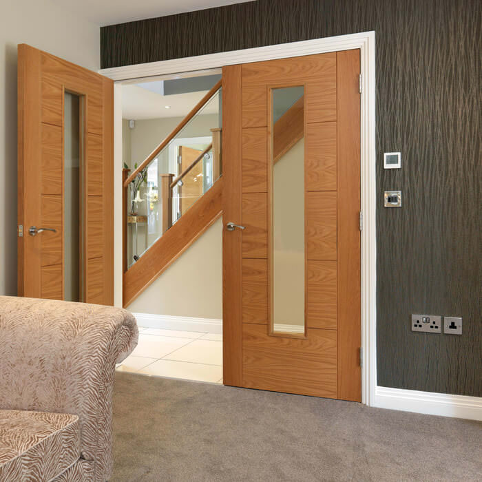 JB Kind Emral Pre-Finished Oak 5-Panels 1-Lite Internal Glazed Door