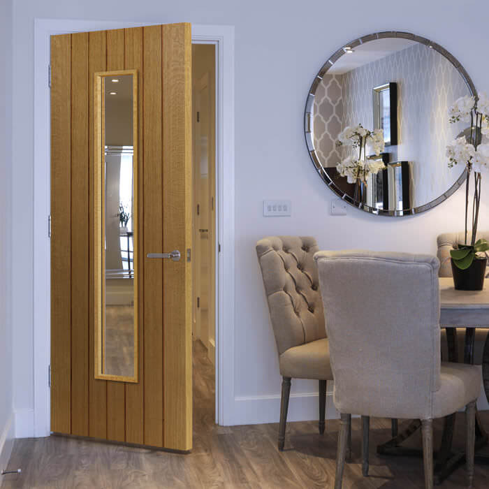 JB Kind Cherwell Pre-Finished Oak 7-Panels 1-Lite Internal Glazed Door