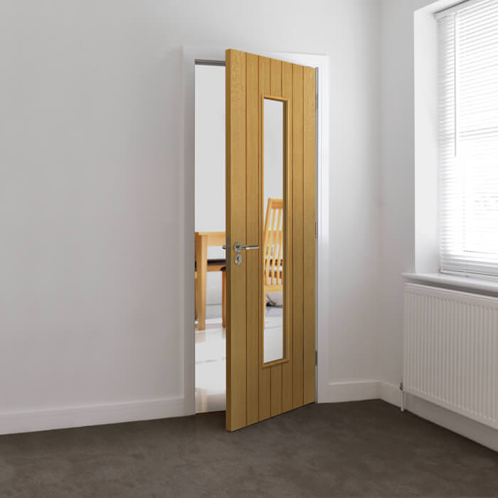 JB Kind Cherwell Pre-Finished Oak 7-Panels 1-Lite Internal Glazed Door