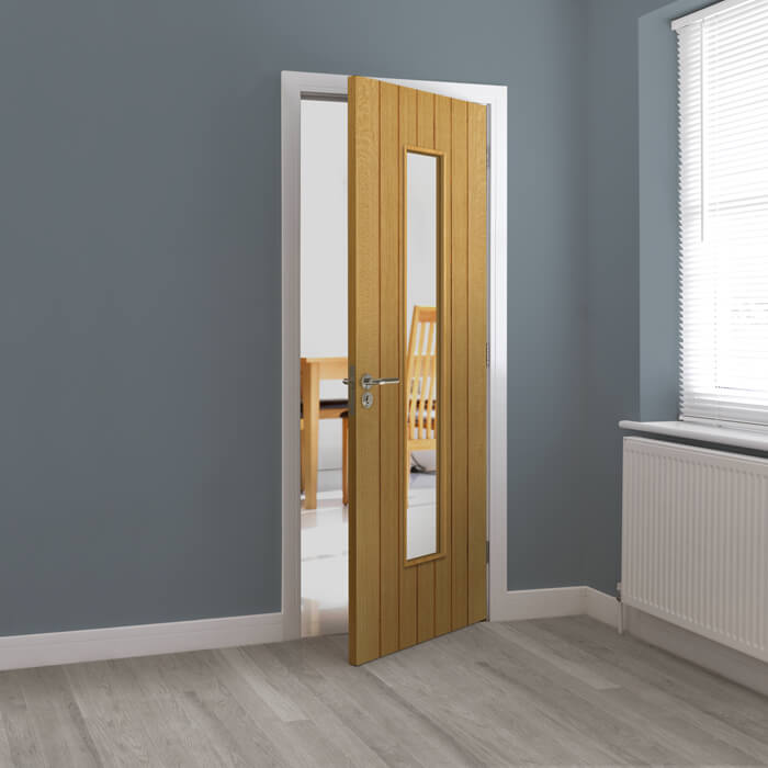 JB Kind Cherwell Pre-Finished Oak 7-Panels 1-Lite Internal Glazed Door