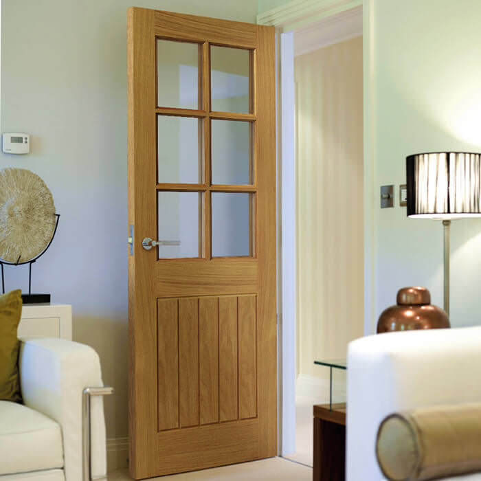 JB Kind Thames Un-Finished Oak 1-Panel 6-Lites Internal Glazed Door