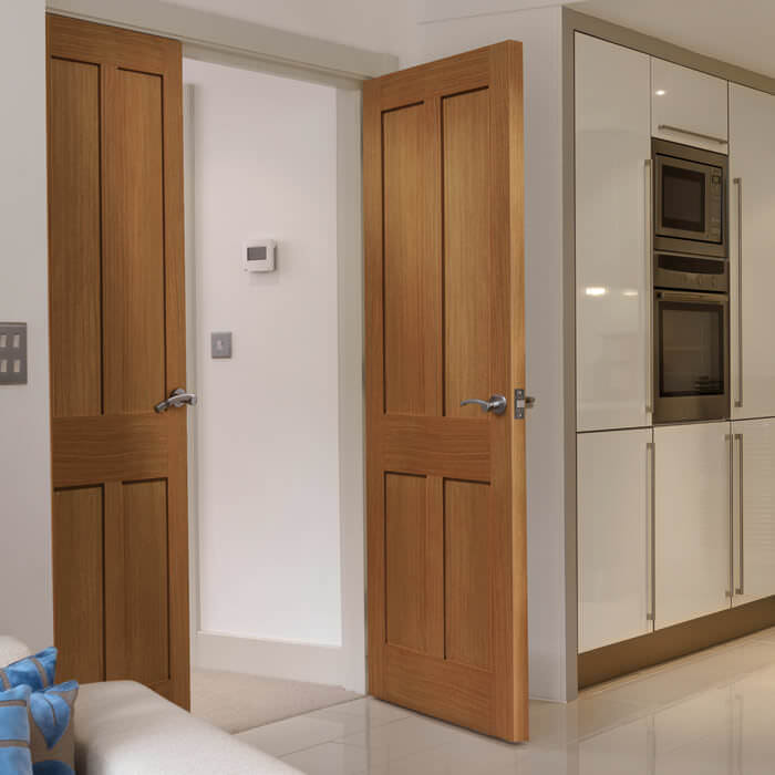 JB Kind Rushmore Un-Finished Oak 4-Panels Internal Fire Door