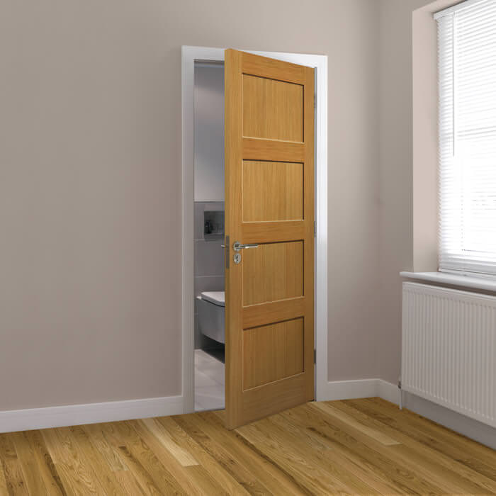 JB Kind Snowdon Un-Finished Oak 4-Panels Internal Door