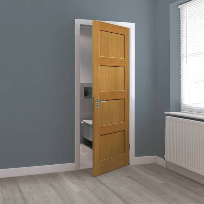 JB Kind Snowdon Un-Finished Oak 4-Panels Internal Fire Door