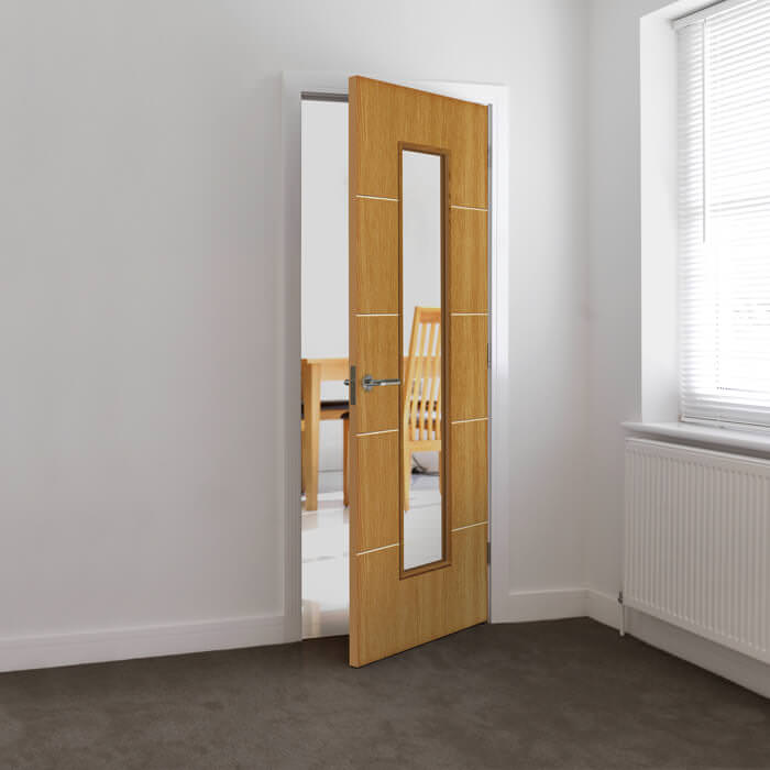 JB Kind Louvre Pre-Finished Oak 5-Panels 1-Lite Internal Glazed Door