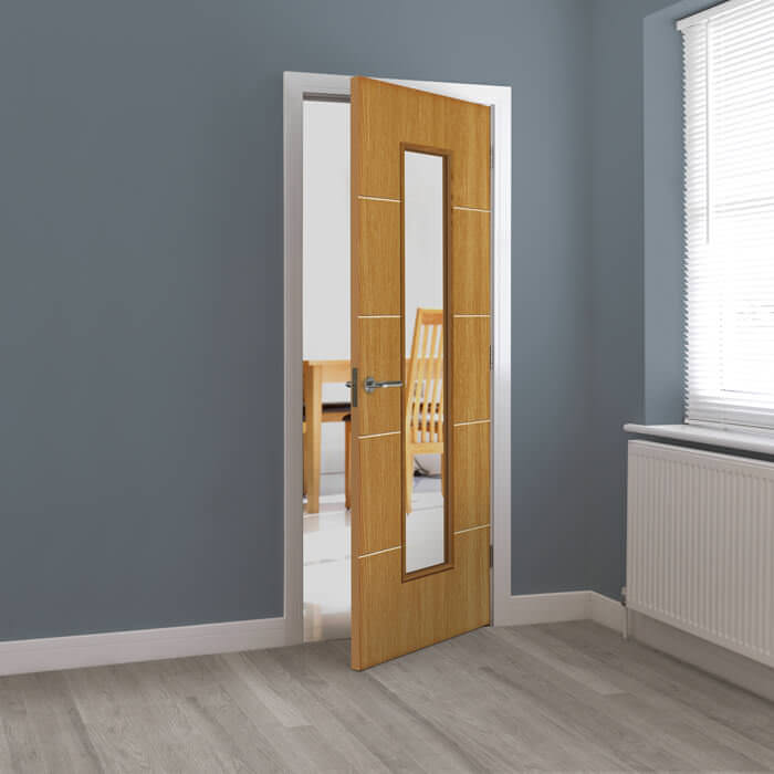 JB Kind Louvre Pre-Finished Oak 5-Panels 1-Lite Internal Glazed Door