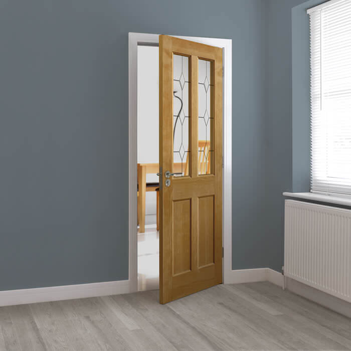 JB Kind Churnet Un-Finished Oak 2-Panels 2-Lites Internal Glazed Door