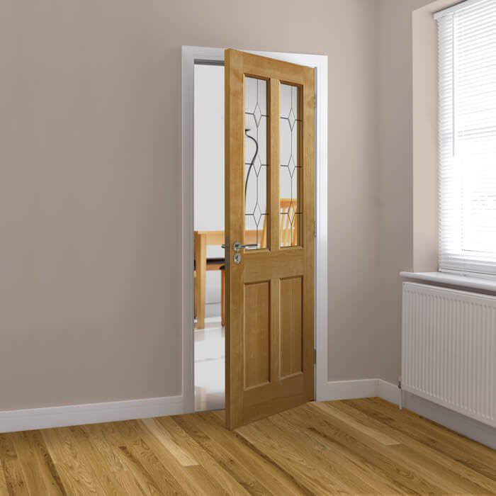 JB Kind Churnet Un-Finished Oak 2-Panels 2-Lites Internal Glazed Door