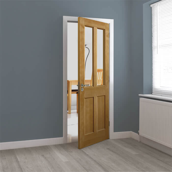 JB Kind Severn Un-Finished Oak 2-Panels 2-Lites Internal Glazed Door