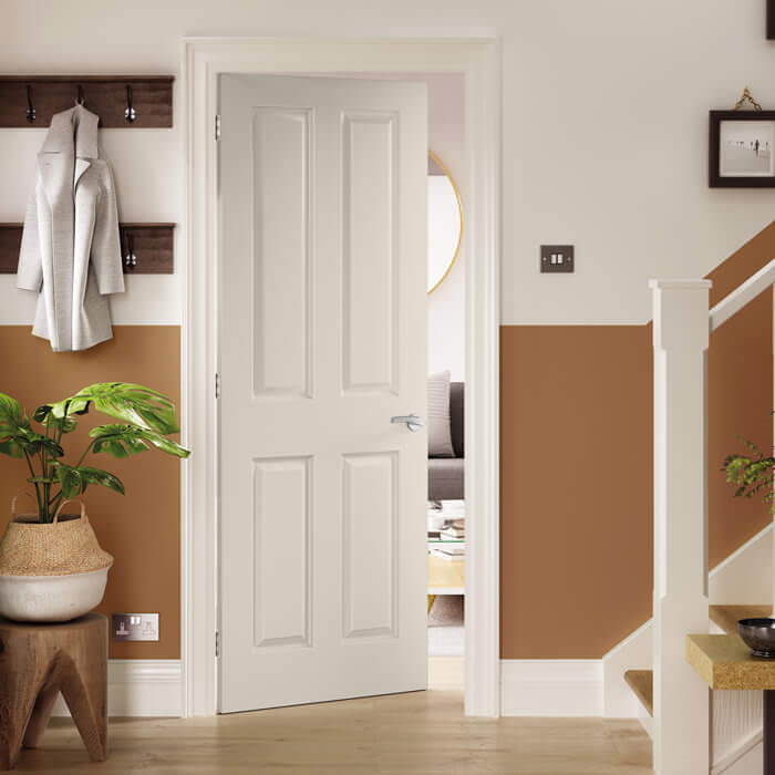 JB Kind Canterbury Smooth White Primed 4-Panels Internal Door