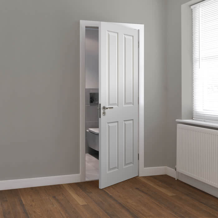 JB Kind Canterbury Grained White Primed 4-Panels Internal Door