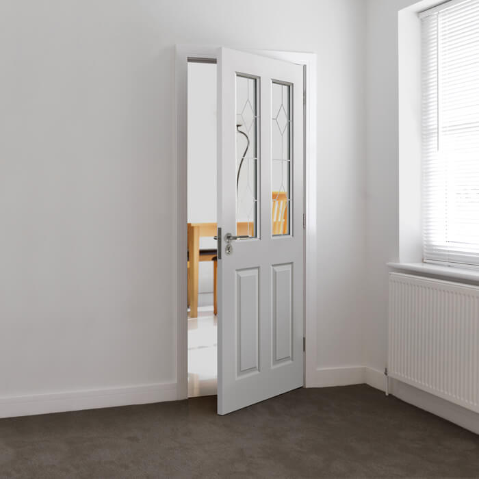 JB Kind Canterbury White Primed Grained 2-Panels 2-Lites Internal Glazed Door