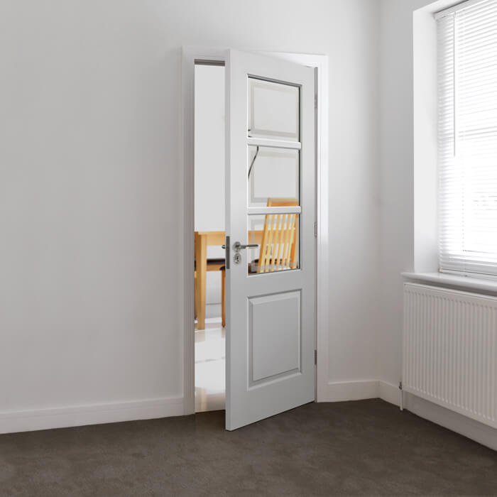 JB Kind Andorra White Primed 1-Panel 3-Lites Internal Glazed Door