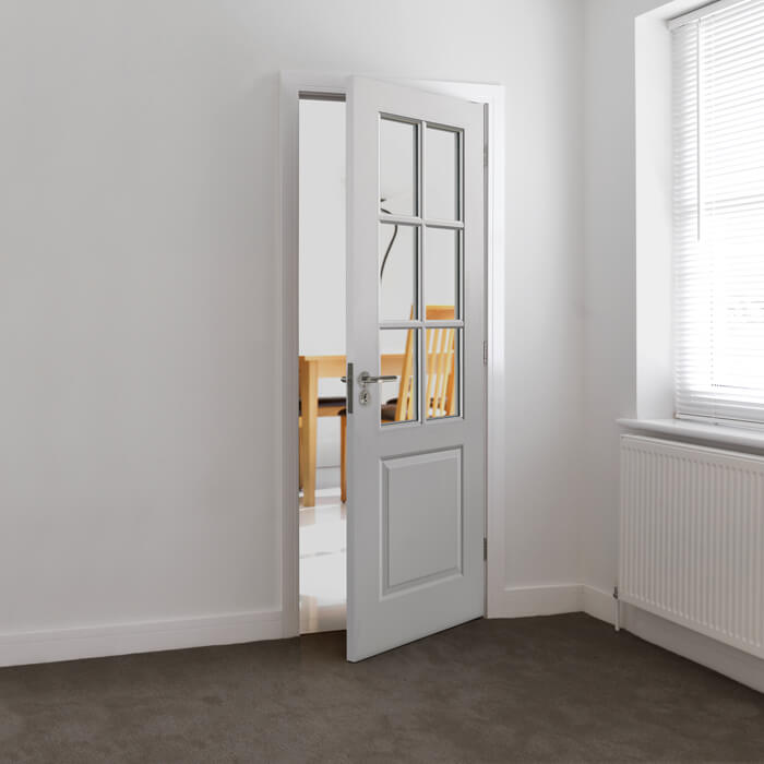 JB Kind Faro White Primed 1-Panel 6-Lites Internal Glazed Fire Door