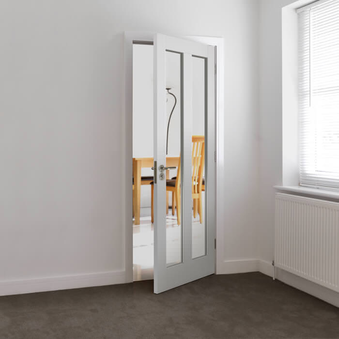 JB Kind Dominica Internal Door with 2 clear Glazed Light - White Primed