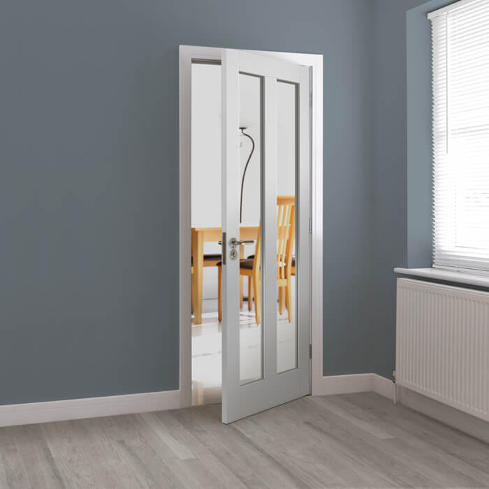 JB Kind Dominica Internal Door with 2 clear Glazed Light - White Primed