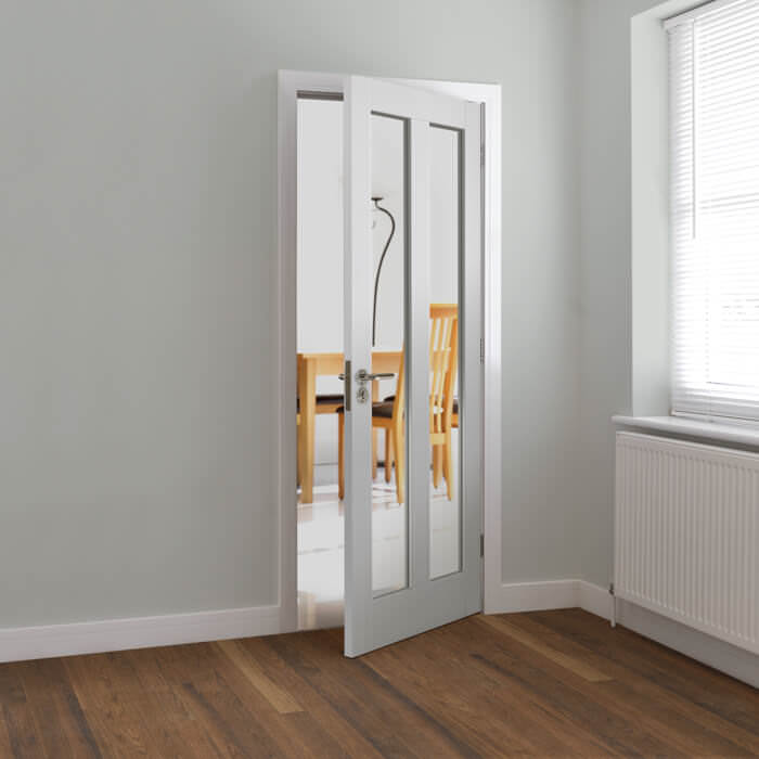 JB Kind Dominica Internal Door with 2 clear Glazed Light - White Primed