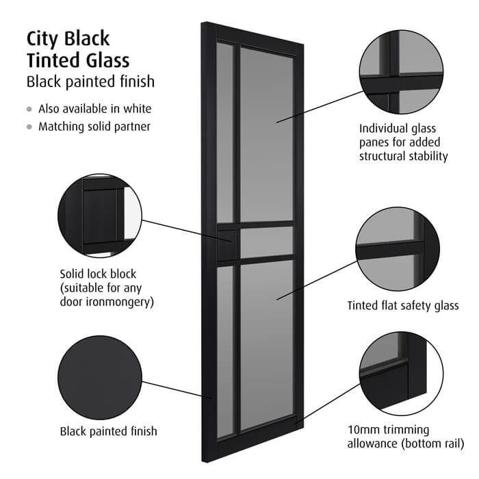 JB Kind City Black 5-Lites Internal Tinted Glazed Door