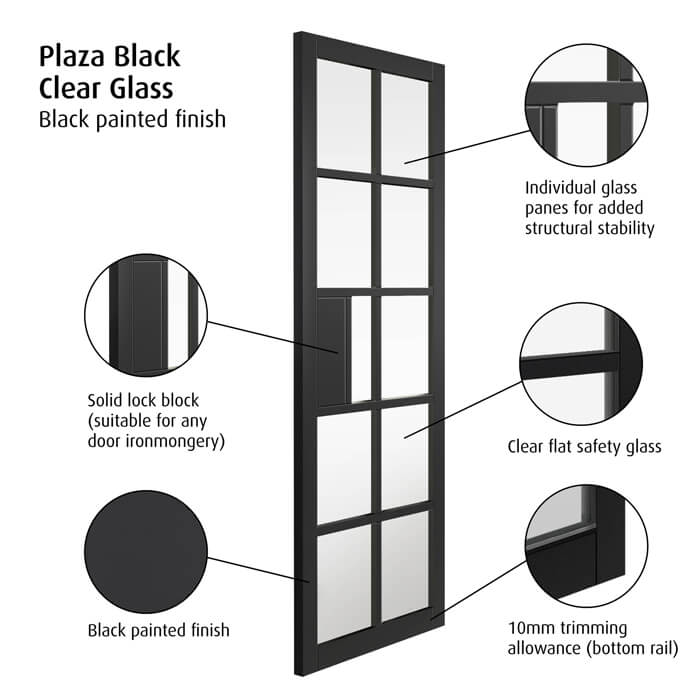 JB Kind Plaza Painted Black 10-Lites Internal Glazed Door