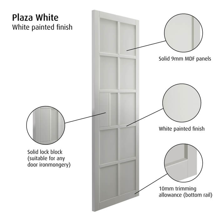 JB Kind Plaza Painted White 10-Panels Internal Door