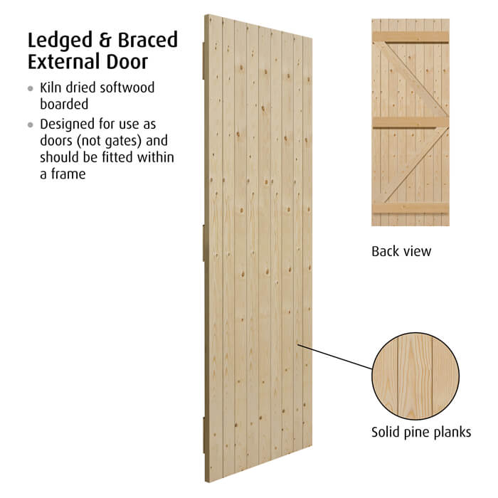 JB Kind Un-Finished Solid Pine External Ledged And Braced Gate