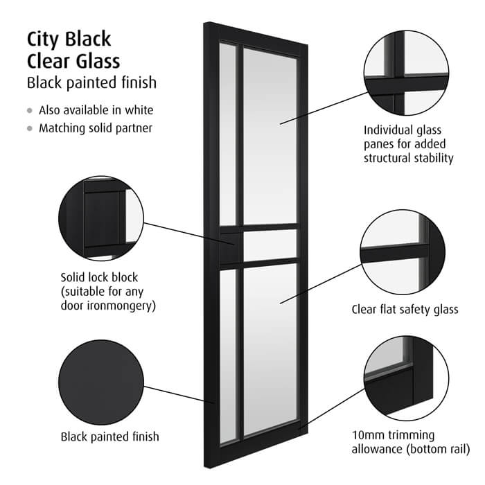 JB Kind City Black 5-Lights Internal Glazed Door