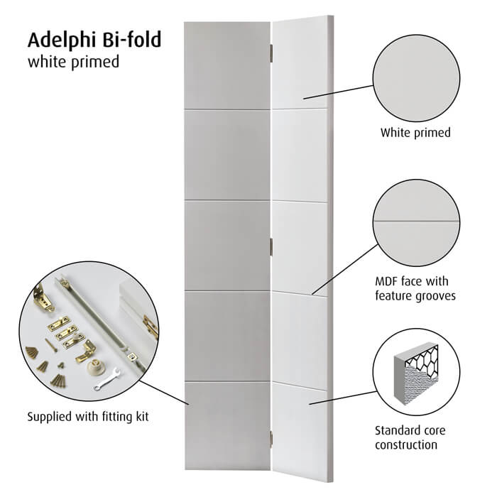 JB Kind Adelphi White Primed 10-Panels Internal Bi-Fold Door