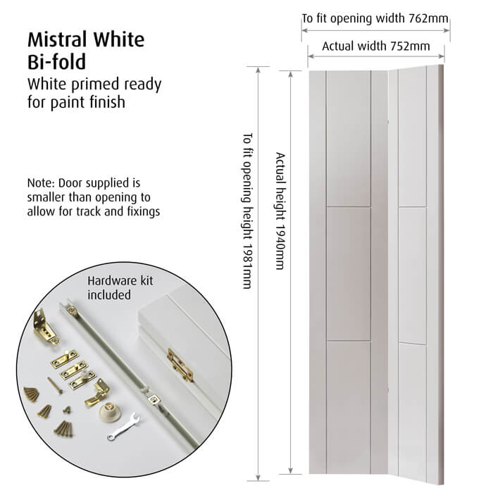 JB Kind Mistral White Primed 6-Panels Internal Bi-Fold Door