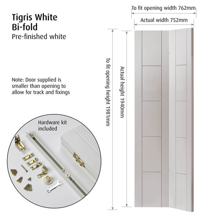 JB Kind Tigris White Primed 10-Panels Internal Bi-Fold Door