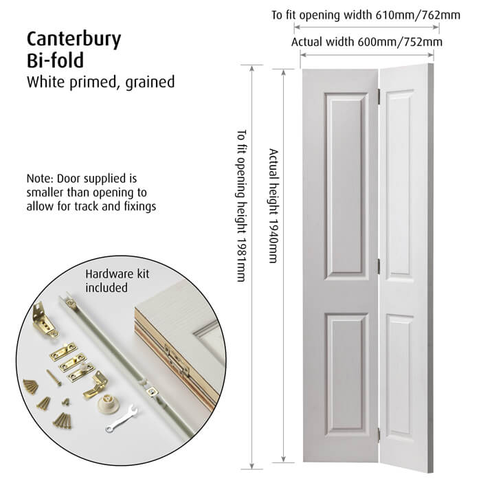 JB Kind Canterbury White Primed 4-Panels Internal Bi-Fold Door