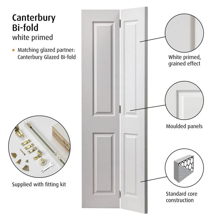 JB Kind Canterbury White Primed 4-Panels Internal Bi-Fold Door