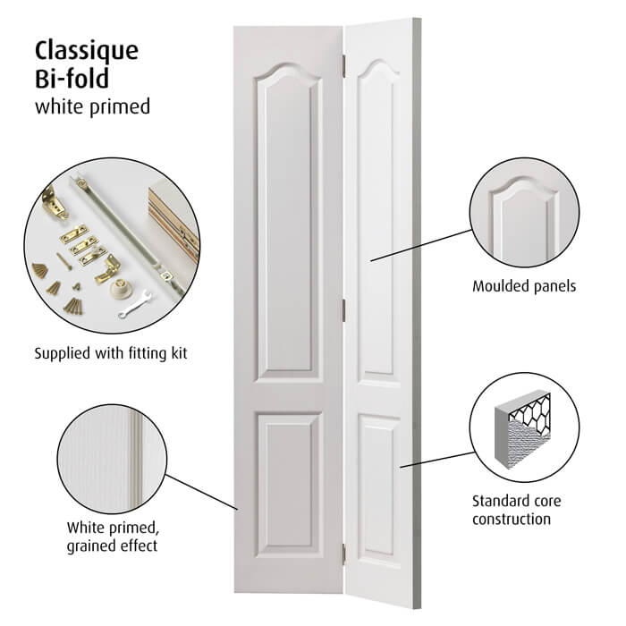 JB Kind Classique White Primed 4-Panels Internal Bi-Fold Door