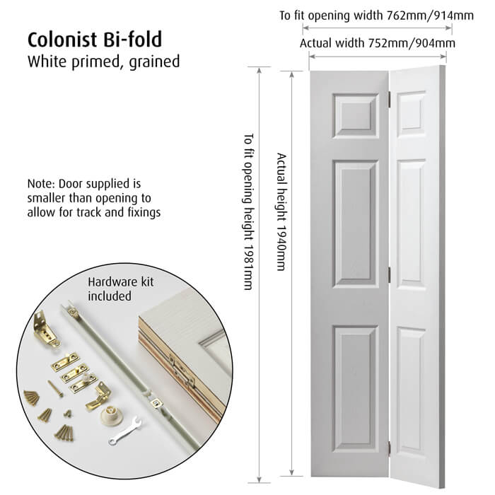 JB Kind Colonist White Primed 6-Panels Internal Bi-Fold Door