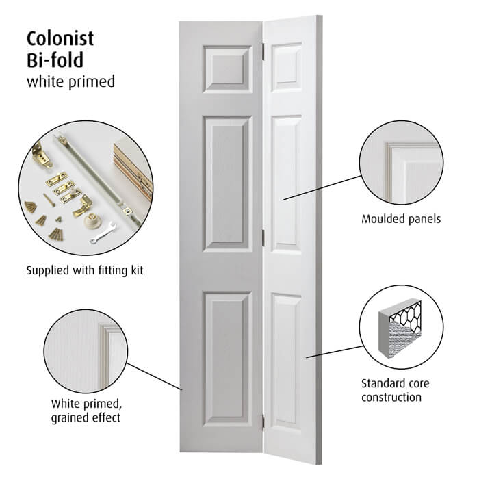 JB Kind Colonist White Primed 6-Panels Internal Bi-Fold Door